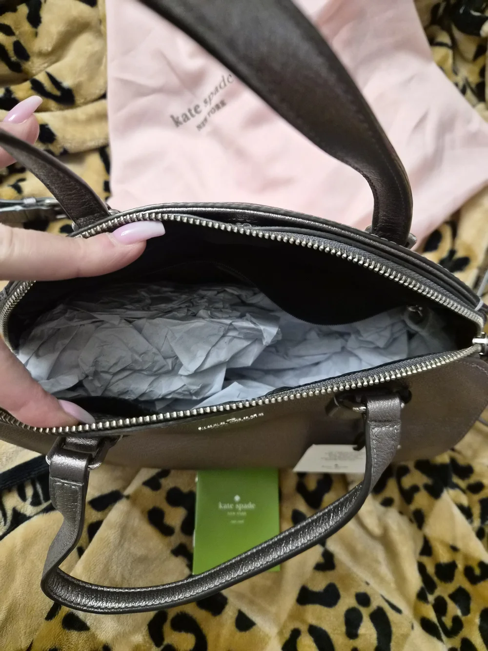 NWT kate spade Metallic Dome Satchel Handbag - Pewter With Bling - Picture 7 of 8